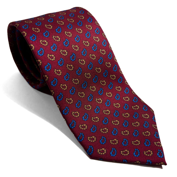 Hand-Printed Burgundy Small Paisley Silk Tie