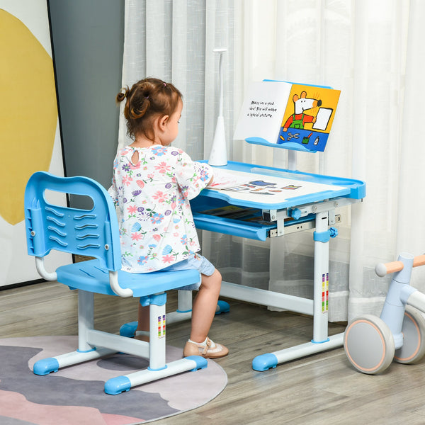 Qaba Kids Desk and Chair Set Height Adjustable Student Writing Desk