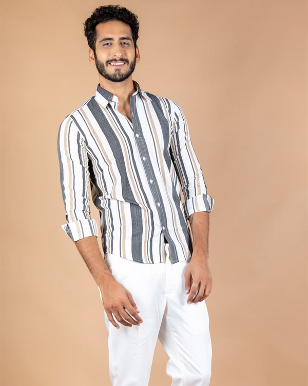 Men's Striped Shirt with Spread Collar (Color Multi) (Size XL)