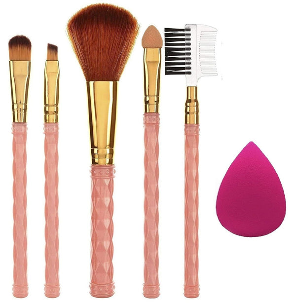 Brush Set of 5 and 1 Makeup Sponge Puff (colour may vary) | Face and