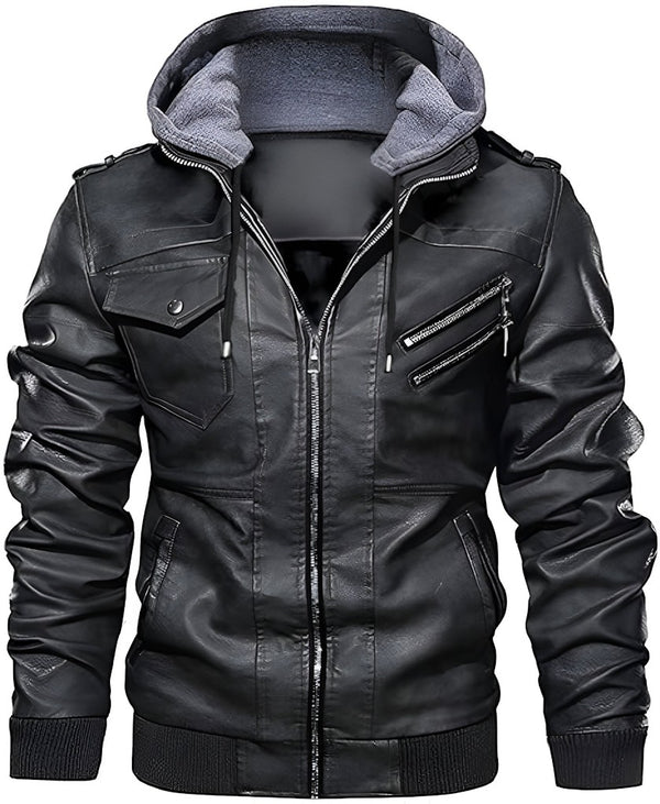 Men’s Casual Stylish PU Leather Zip-Up Motorcycle Biker Bomber Jacket