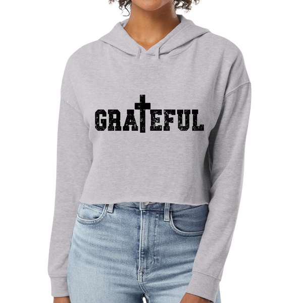Womens Cropped Hoodie Grateful Print