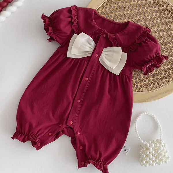 Summer Arrival Baby Girls Cute Short Sleeves Color Patchwork Rompers
