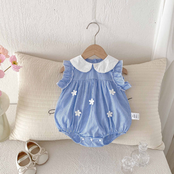 Summer Arrival Baby Girls Cute Thin Blue Sleeveless Flowers Pattern