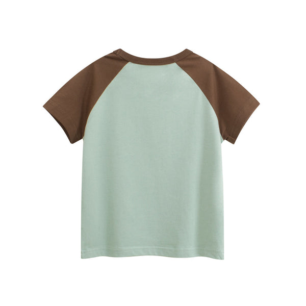 Summer Boys’ Letters Print Color Patchwork T-shirt in European and