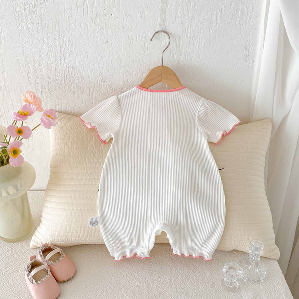 Summer Arrival Baby Girls Cute Short Sleeves Flowers Pattern V Neck