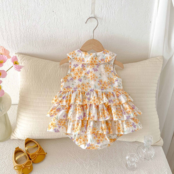 Summer New Arrival Baby Girls Cute Sleeveless Flowers Pattern Ruffle