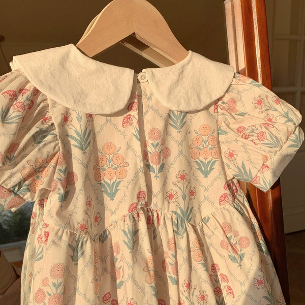 Summer Arrival Baby Kids Girls Cute Short Sleeves Argyle Floral Dress