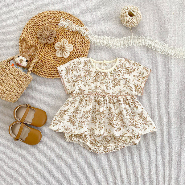 Summer Arrival Thin Floral Pattern Short Sleeves Crew Neck Onesies for