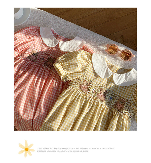 Summer Baby Kids Girls French Short Sleeves Floral Pattern Embroidered
