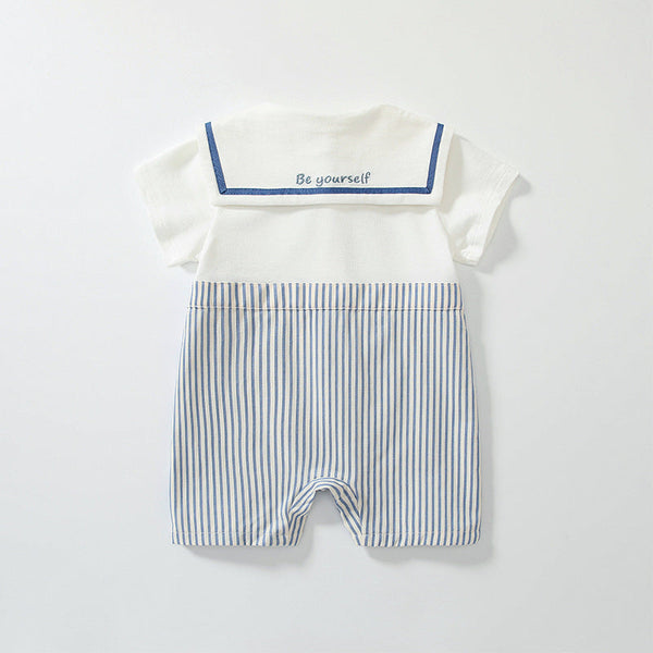 Summer Arrival Baby Boys Short Sleeves Cute Striped Pattern Navy Style