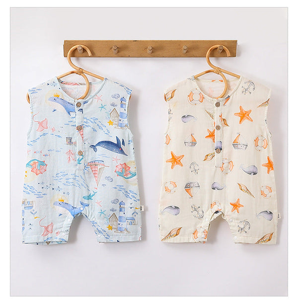 Summer Arrival Baby Unisex Sleeveless Cute Ocean Animals Pattern