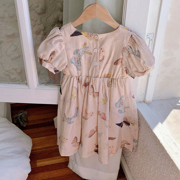 Summer Baby Kids Girls Short Sleeves Butterfly Pattern Printed Dress
