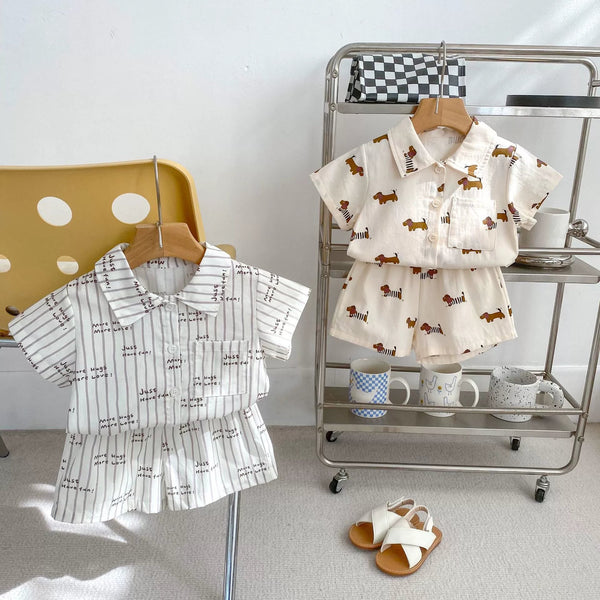 Summer Baby Kids Puppy/Letters Pattern Top Shirt and Shorts Clothing