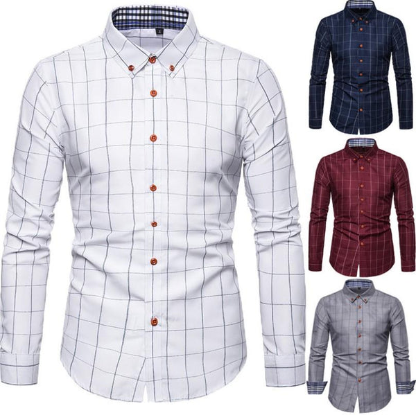 Mens Designer Slim Fit Dress Shirts Turn-down Collar Long Sleeved