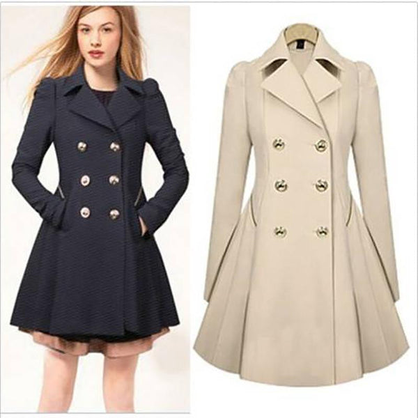 Women's Double Breasted Trench Coat Slim Real Trench Long Jacket