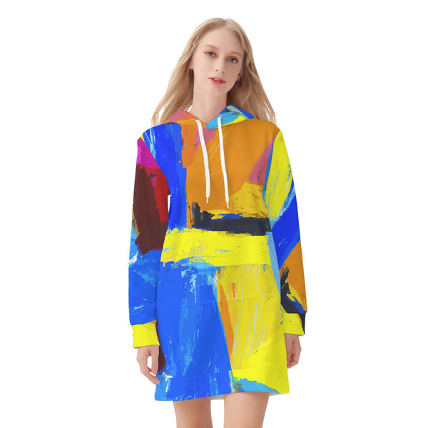 Womens Hoodie Dress - Cross with Multicolor Abstract Illustration -